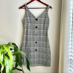 A-LINE Black + Yellow Pinafore Plaid Dress
